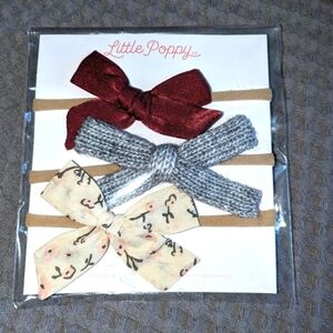 Little Poppy Hair Bows headband maroon, gray and cream floral NWT